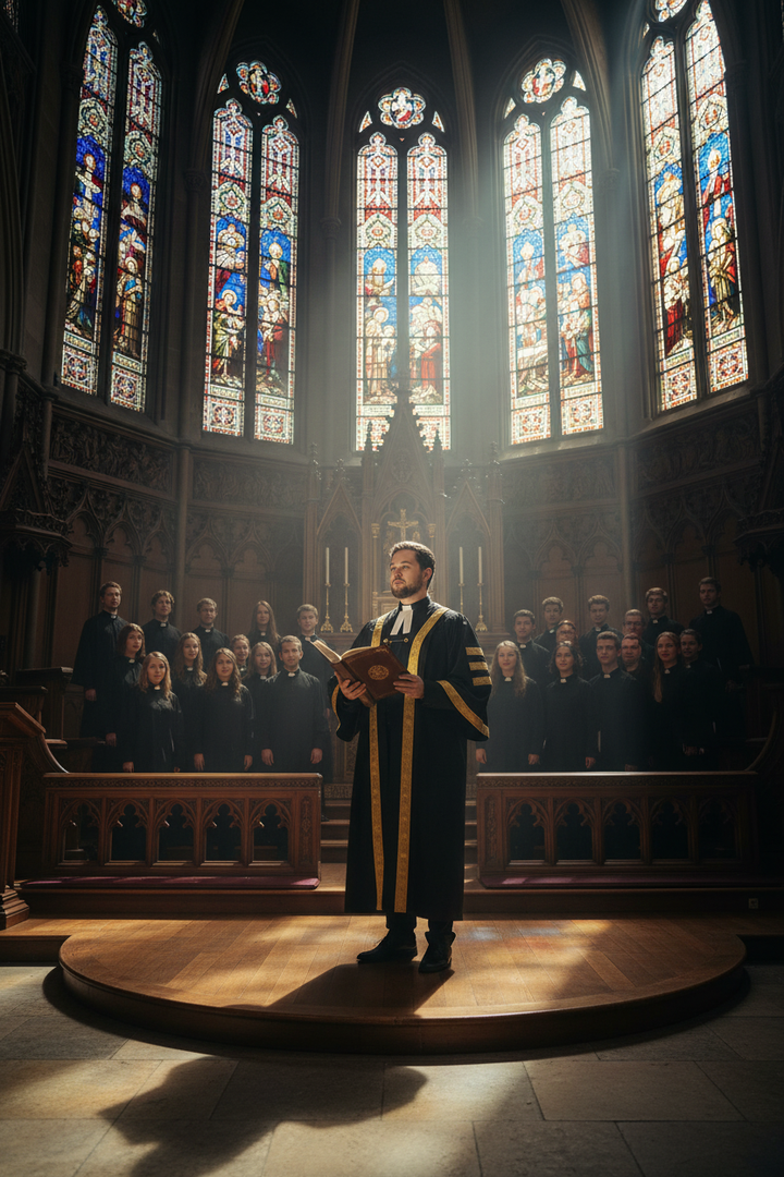 Unisex Clergy Choir Robe | Black with Gold Patterned Trim | Custom Logo Supported | Stage Performance Cosplay | M-XXXL | 1100g
