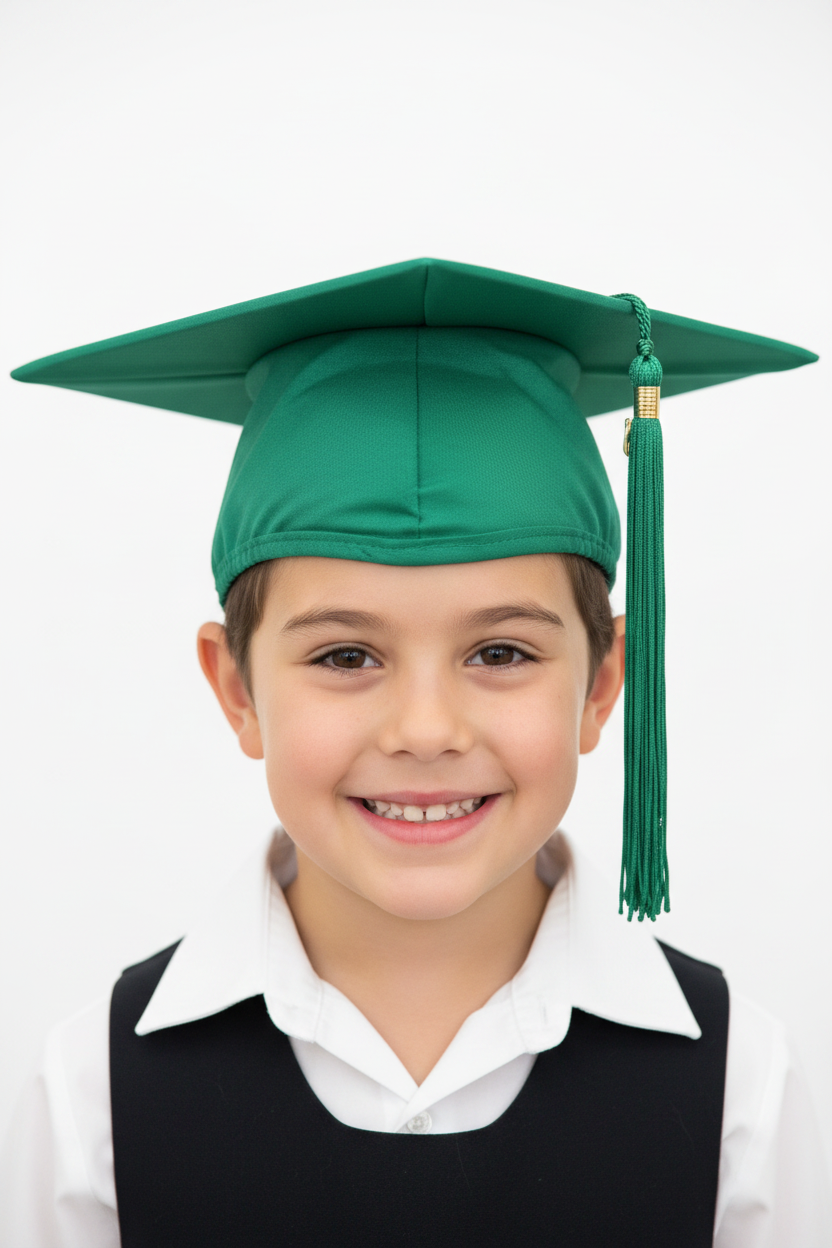 Matte Emerald Green Elementary Cap & Tassel - Model Shot
