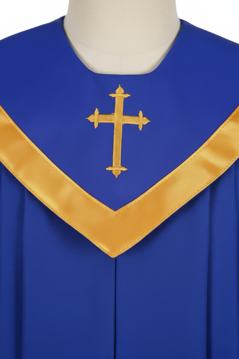 Premium Choir & Clergy Robe with Embroidered Cross Stole | Stage & Ceremony Performance Gown