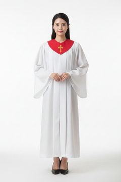 Church Choir Robe with Colored V-Neck Yoke & Gold Cross Embroidery | 7 Colors | M-XXXL