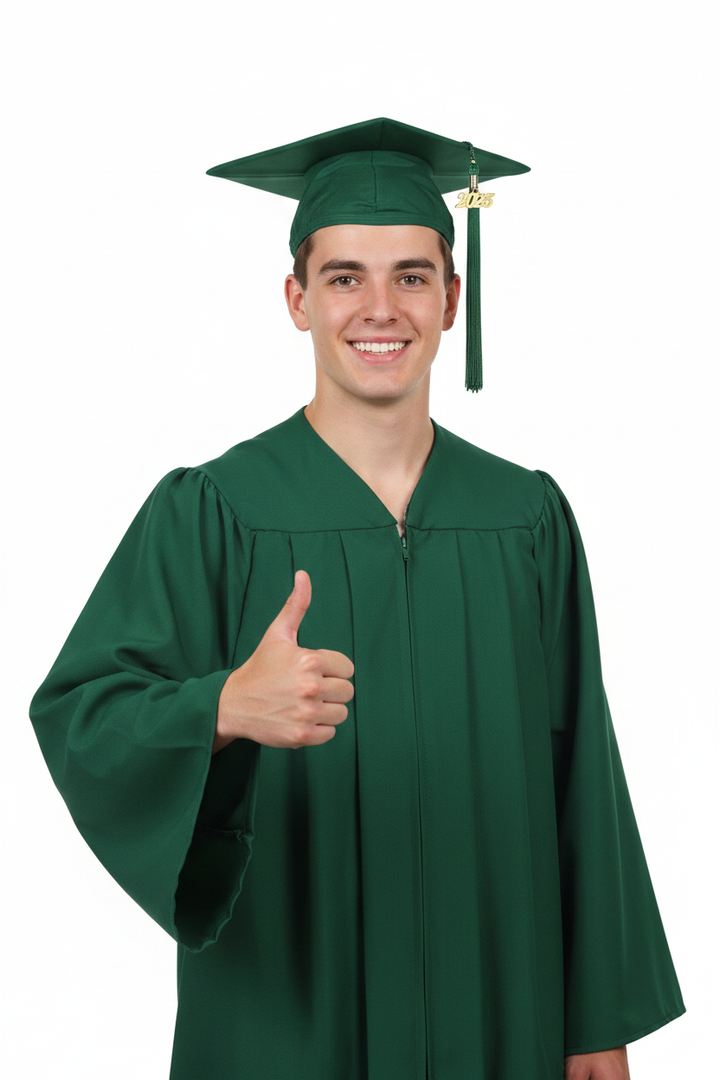 Matte Hunter High School Cap and Gown - Model Display