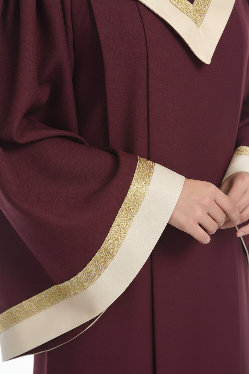 Premium V-Neck Choir Robe with Gold Trim - Burgundy
