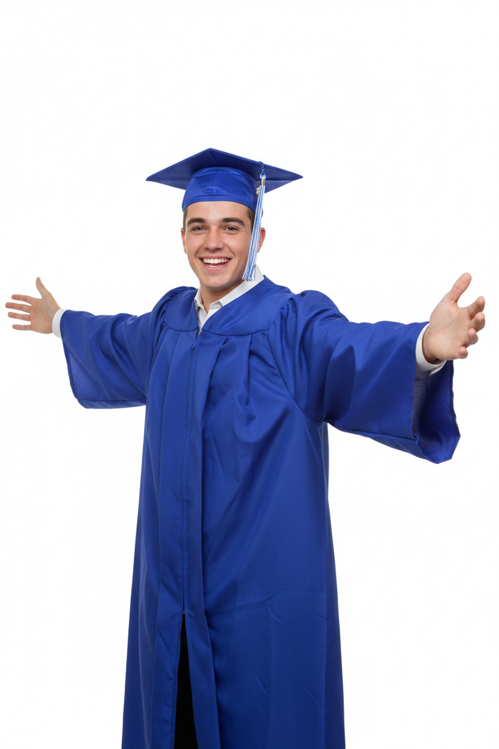 Matte Royal Blue High School Cap - Model Display