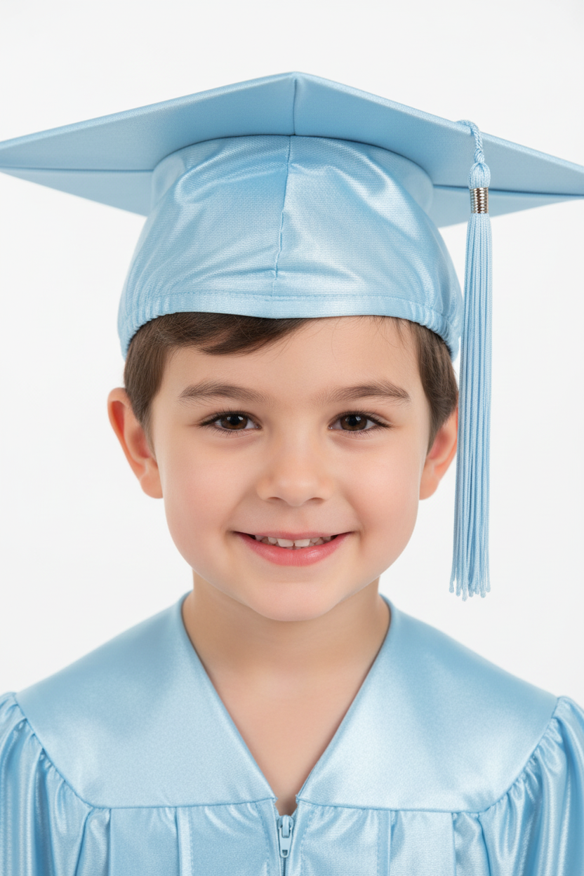 Shiny Light Blue Kindergarten/Preschool Cap & Tassel - Model Shot
