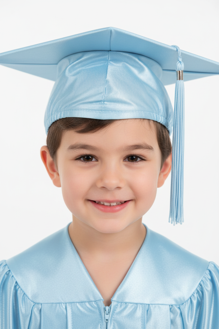 Shiny Light Blue Kindergarten/Preschool Cap & Tassel - Model Shot