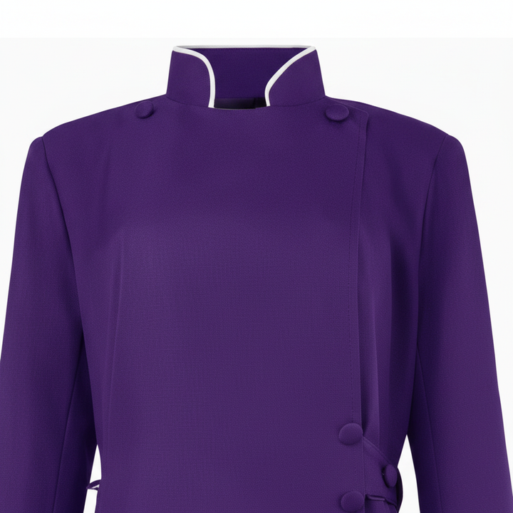 Purple Medieval Clergy Cassock Robe - Stand Collar and White Cuff Detail