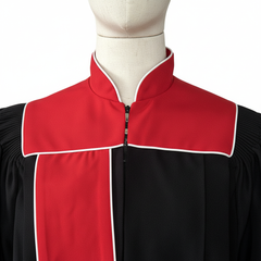 Black Choir Robe with Red Yoke & Front Stole | Church Choir Performance Clergy | Custom Logo | M-XXXL | 800g