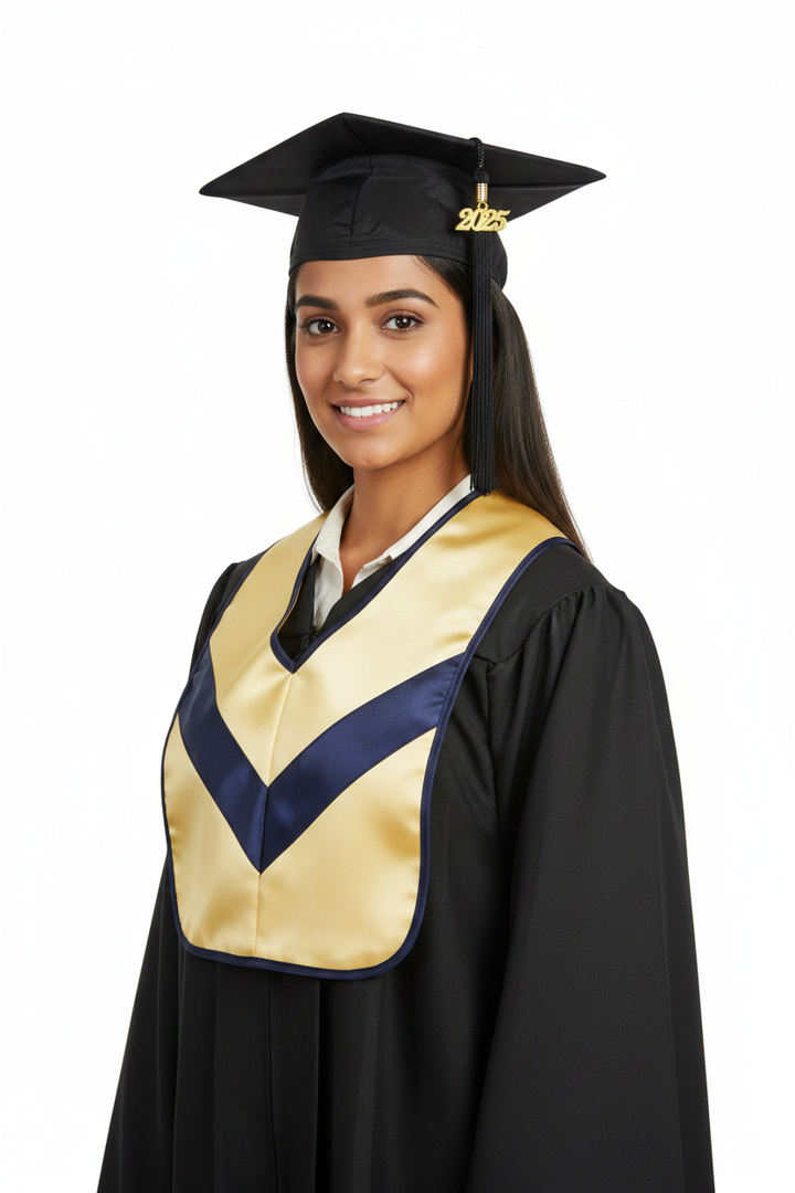 Matte Black Associates Cap, Gown & Hood Package model display