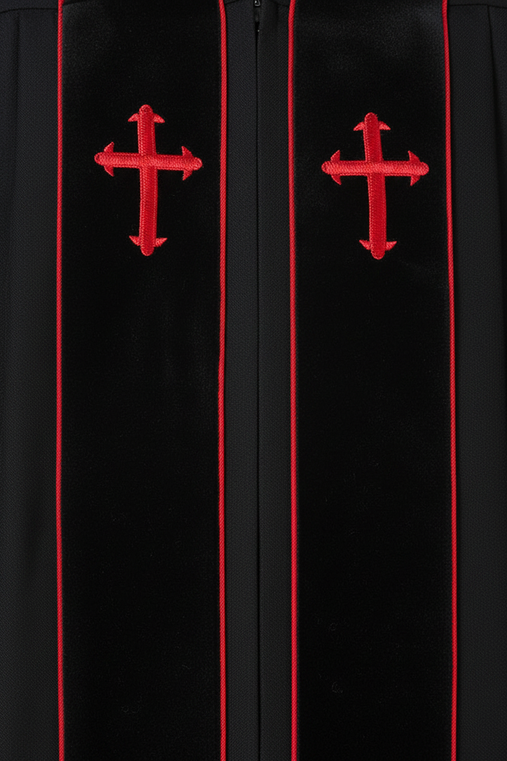 Premium Custom-Embroidered Clergy Robe - Black with Red Trim