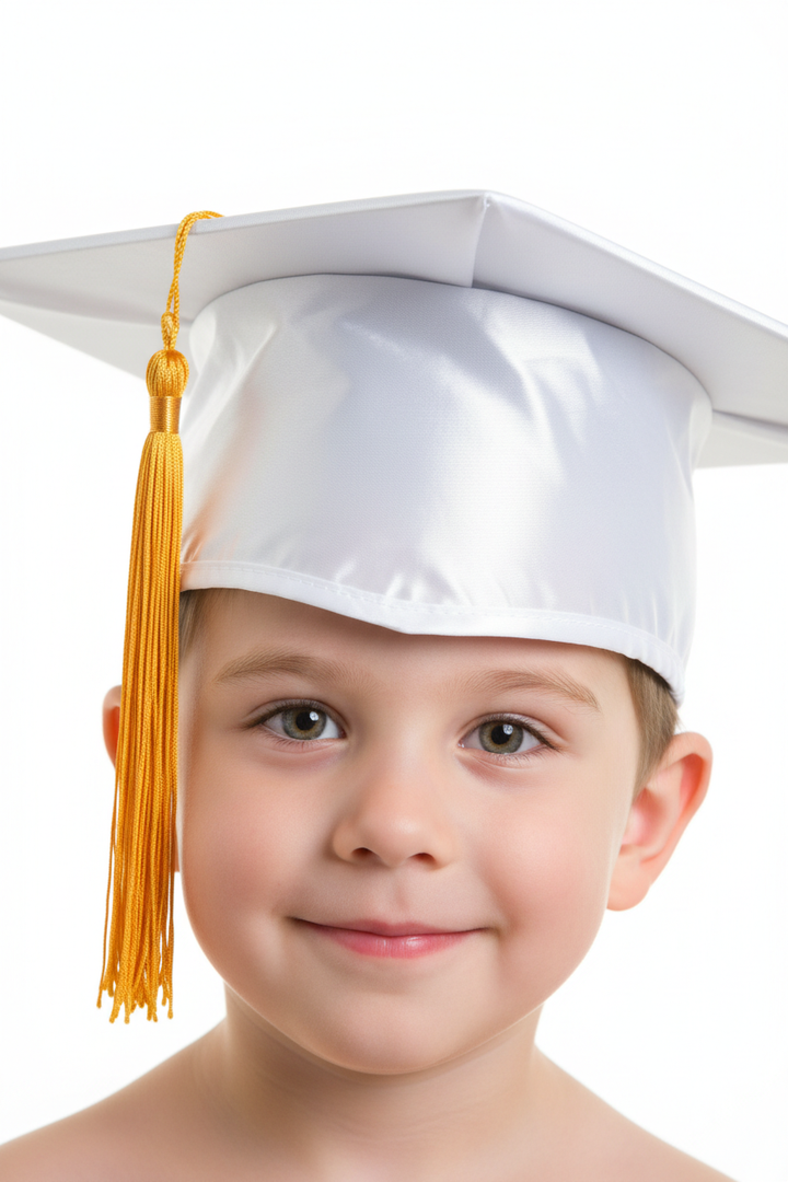 Shiny White Kindergarten/Preschool Cap - Model Shot