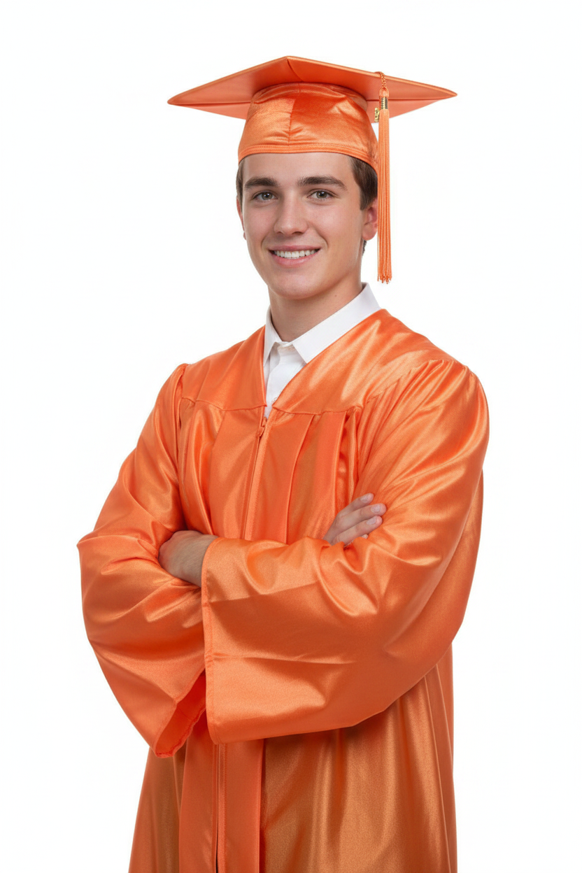 Shiny Orange High School Cap - Model Display