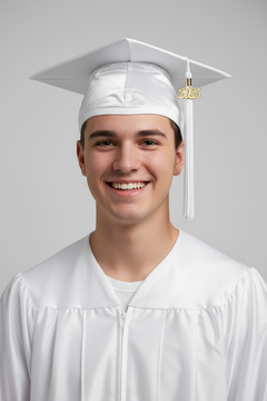 Shiny White High School Cap & Tassel
