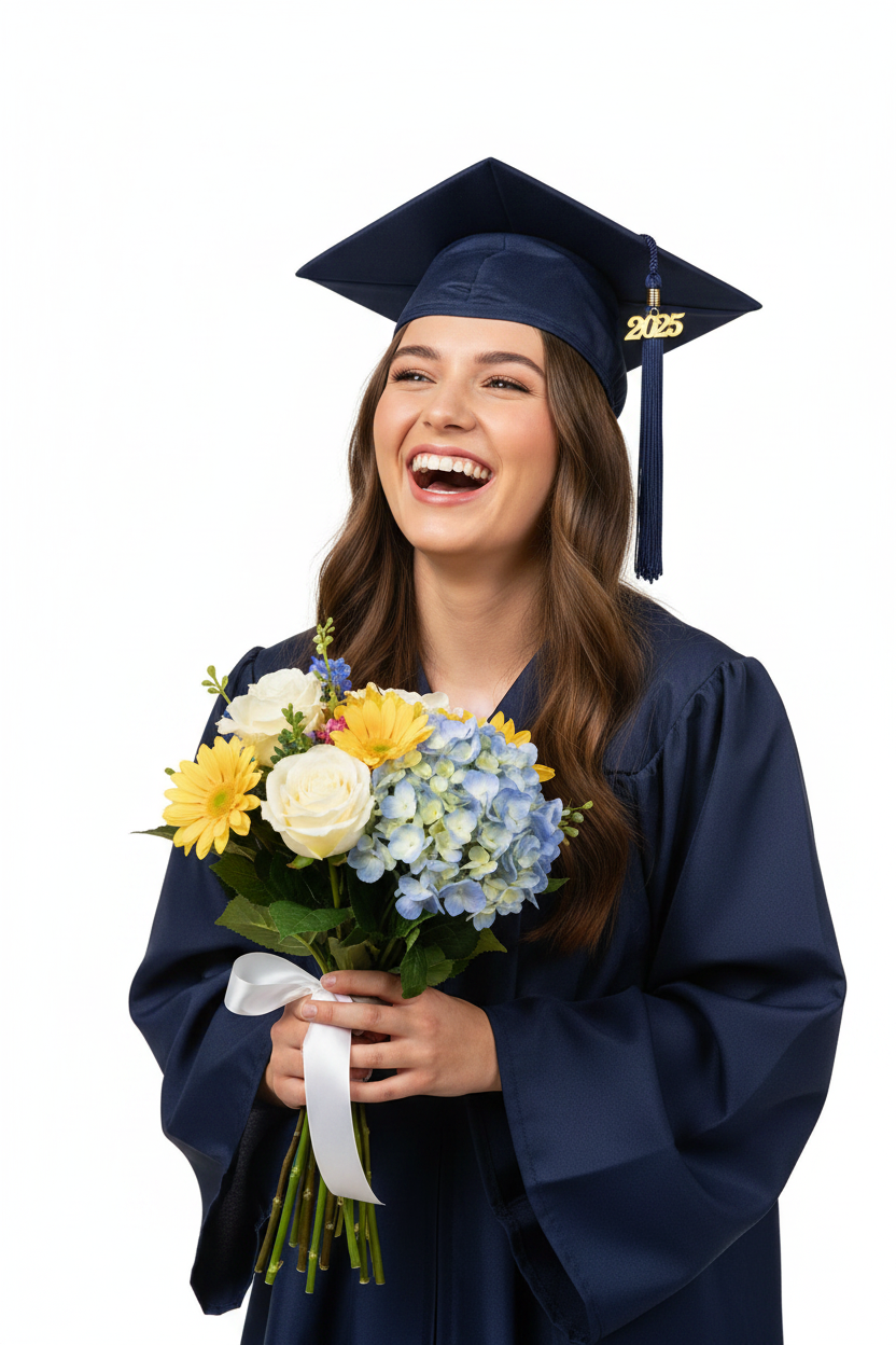 Matte Navy Blue High School Cap and Tassel - Model Display