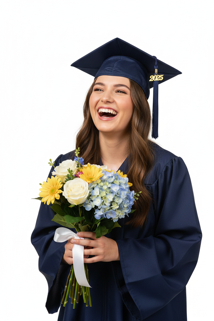 Matte Navy Blue High School Cap and Tassel - Model Display