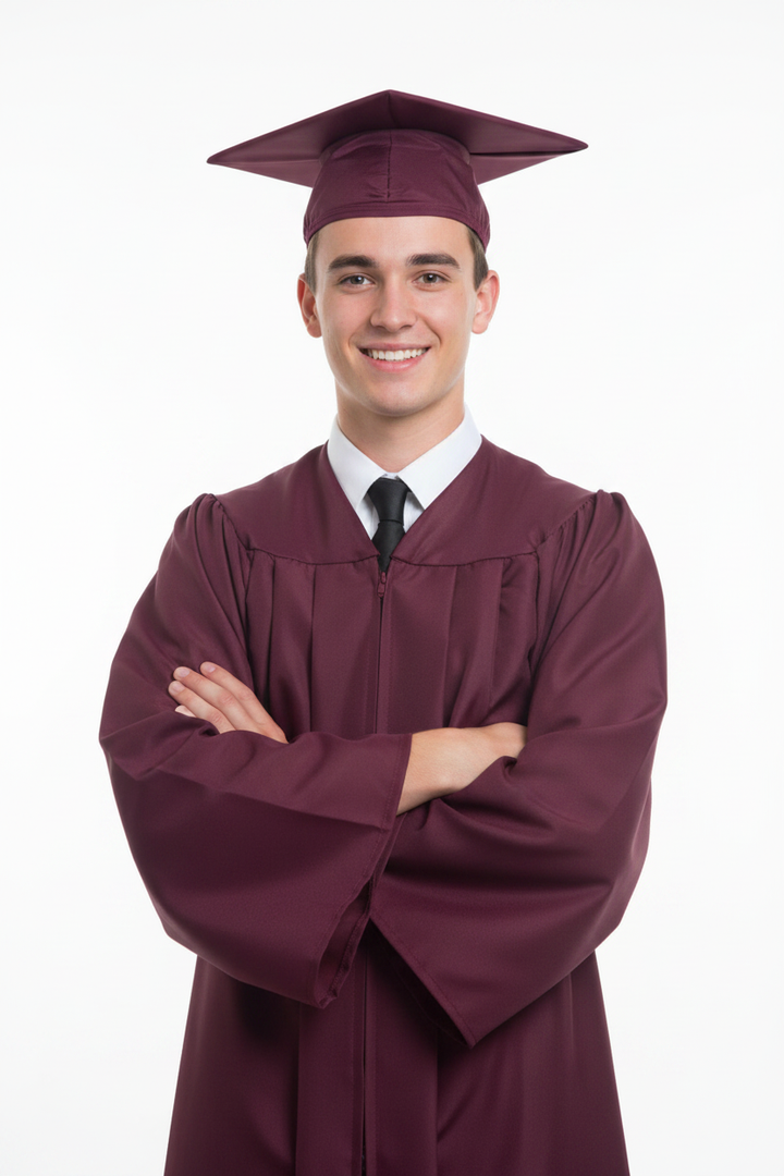 Matte Maroon High School Cap - Model Display