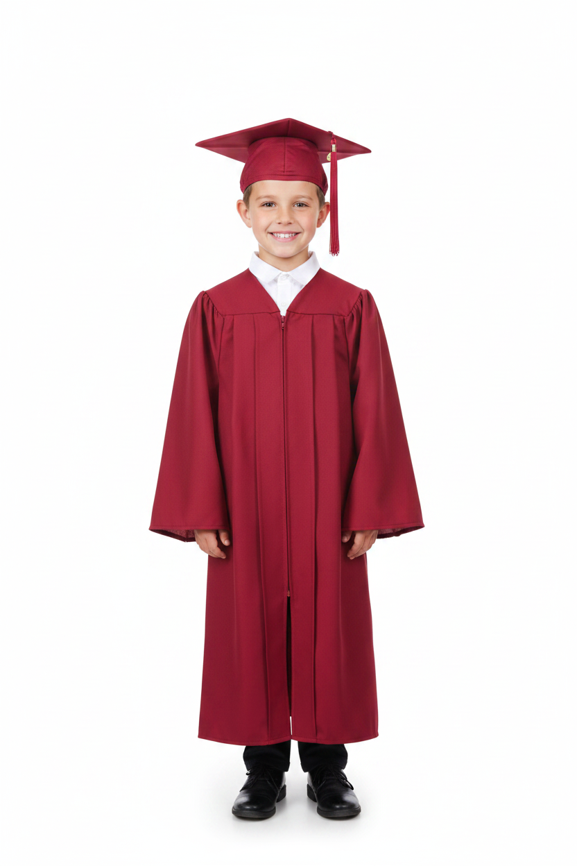 Matte Red Elementary Cap & Gown - Model Shot