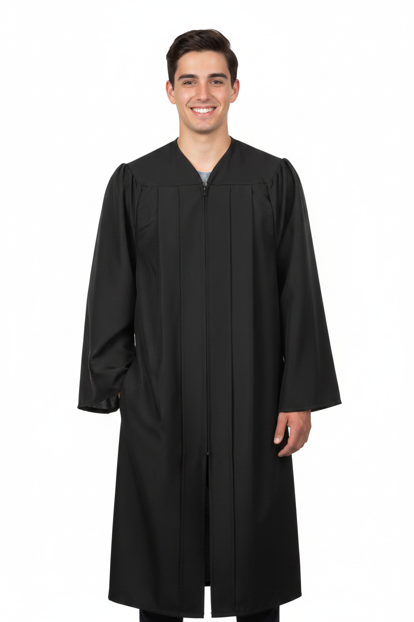 Matte Black High School Gown - Model Display