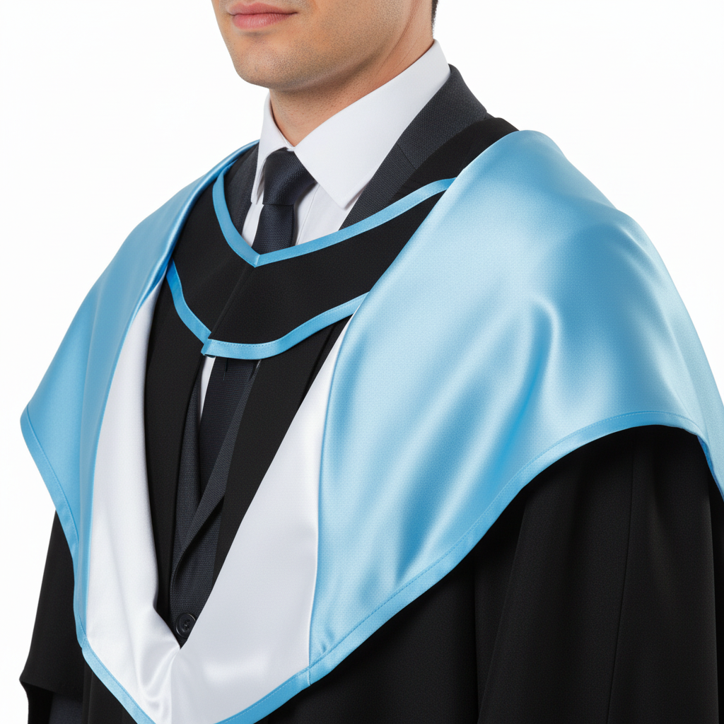 UK British Master's Academic Hood - Light Blue Satin and White Lining Detail