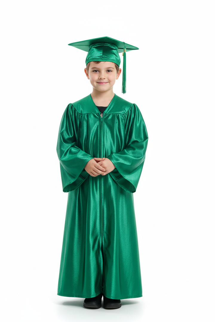 Shiny Emerald Green Elementary Cap & Gown - Model Shot