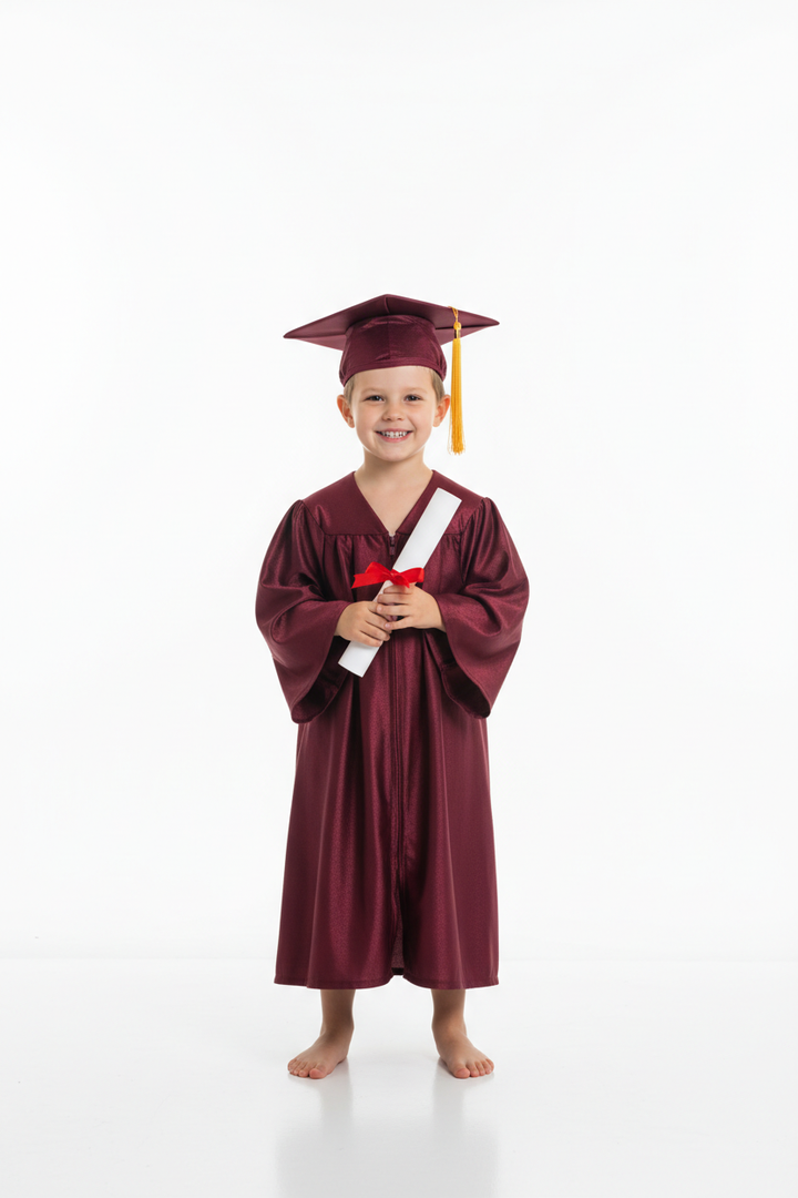Shiny Maroon Elementary Gown - Model Shot