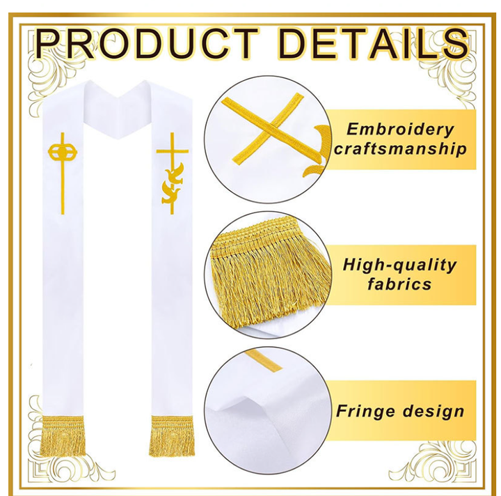 White Clergy Stole Product Details - Embroidery, Fabric and Fringe