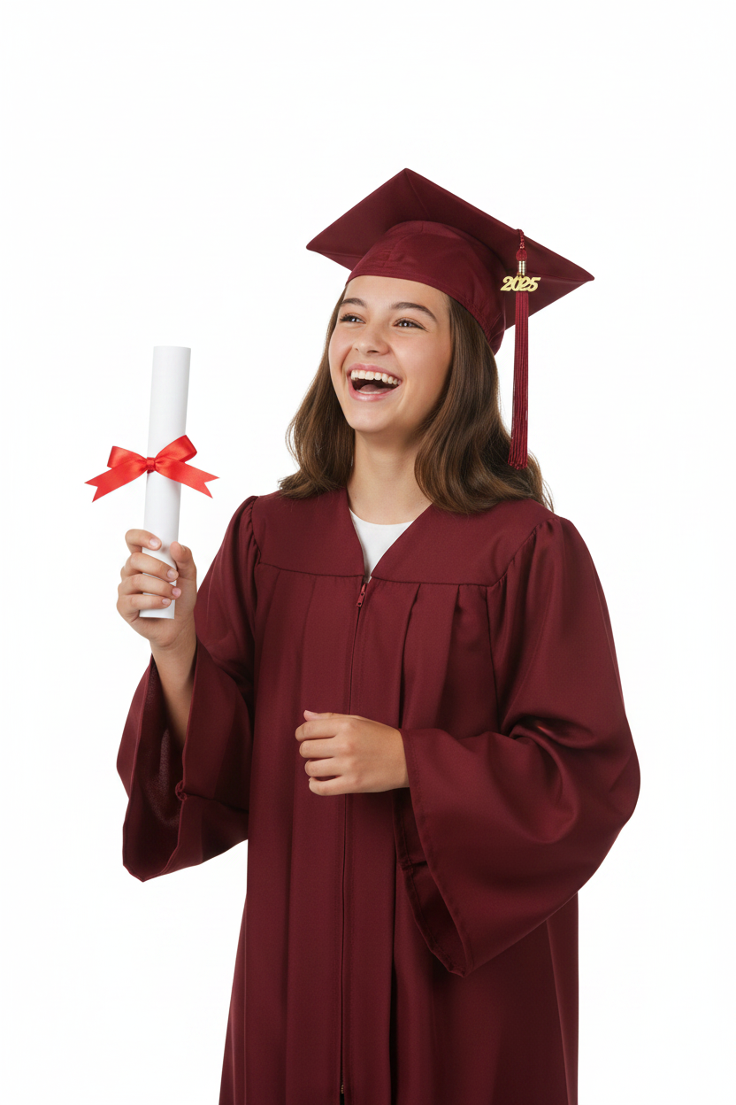 Matte Burgundy Junior High/Middle School Cap and Gown - Model Display