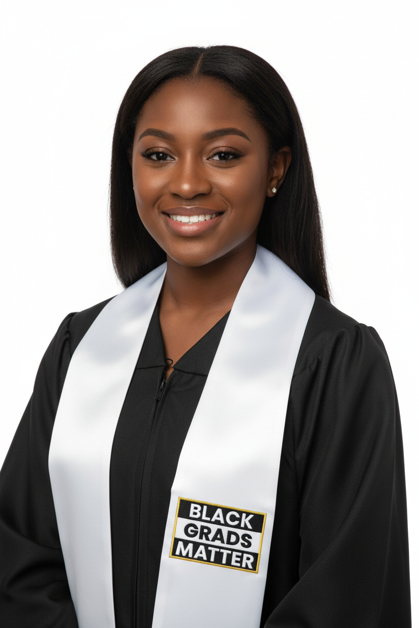 White BLACK GRADS MATTER Graduation Stole model display