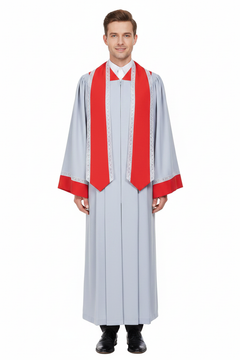Premium Two-Tone Choir & Clergy Robe - Light Grey & Red