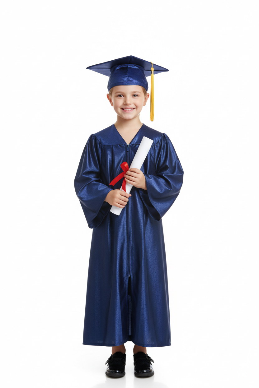 Shiny Navy Blue Elementary Cap & Gown - Model Shot
