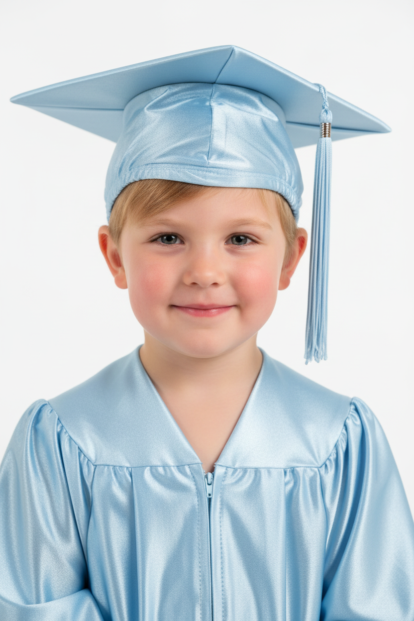Shiny Light Blue Kindergarten/Preschool Cap - Model Shot
