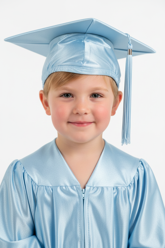 Shiny Light Blue Kindergarten/Preschool Cap - Model Shot
