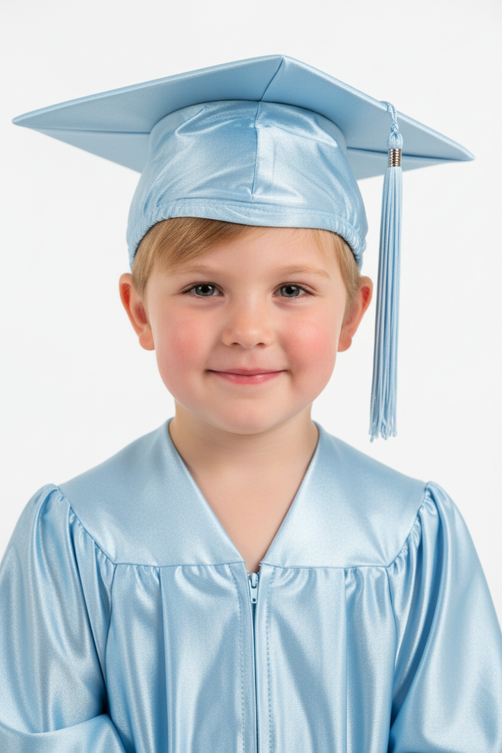 Shiny Light Blue Kindergarten/Preschool Cap - Model Shot