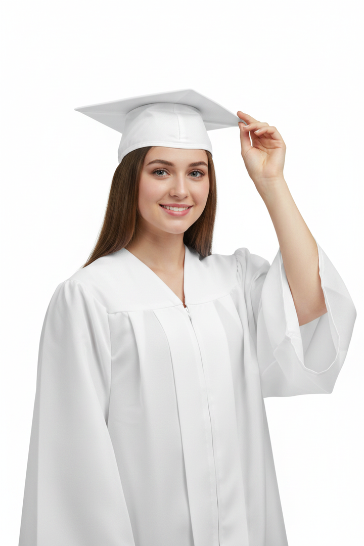 Matte White High School Cap - Model Display