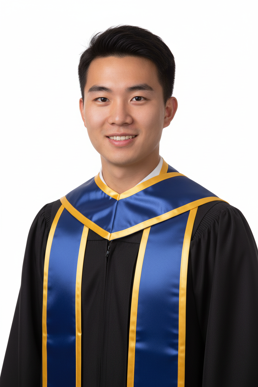 Royal Blue Slanted Graduation Stole with Gold Trim model display