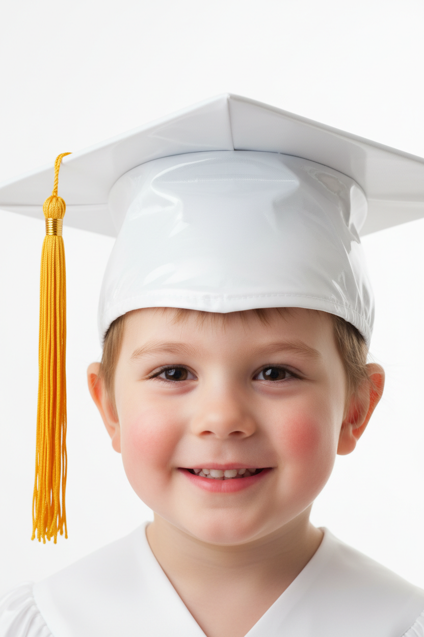 Shiny White Kindergarten/Preschool Cap & Tassel - Model Shot