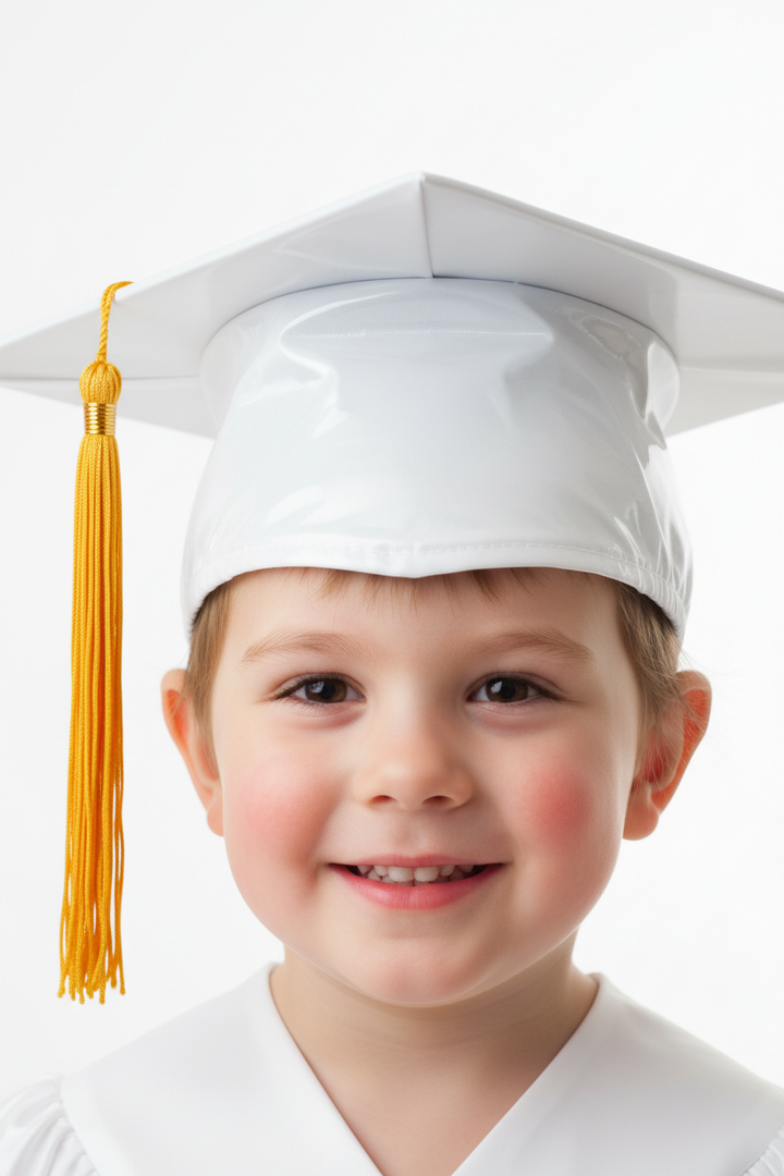 Shiny White Kindergarten/Preschool Cap & Tassel - Model Shot