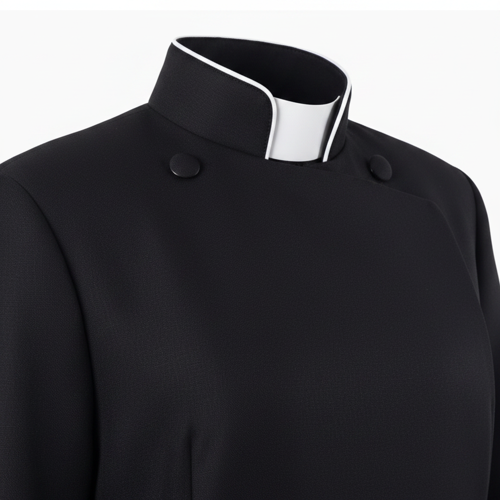 Black Medieval Clergy Cassock Robe - Stand Collar and Cuff Detail