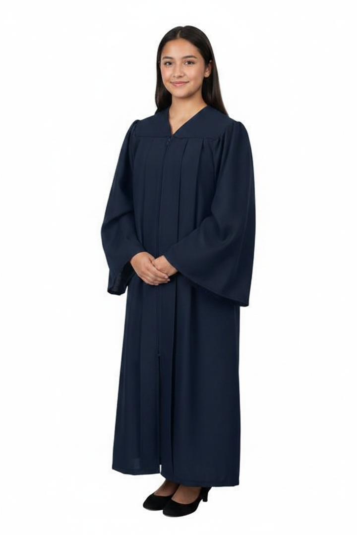 Matte Navy Blue Junior High/Middle School Gown - Model Display