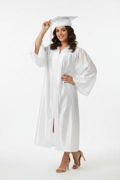 Shiny White High School Cap & Gown