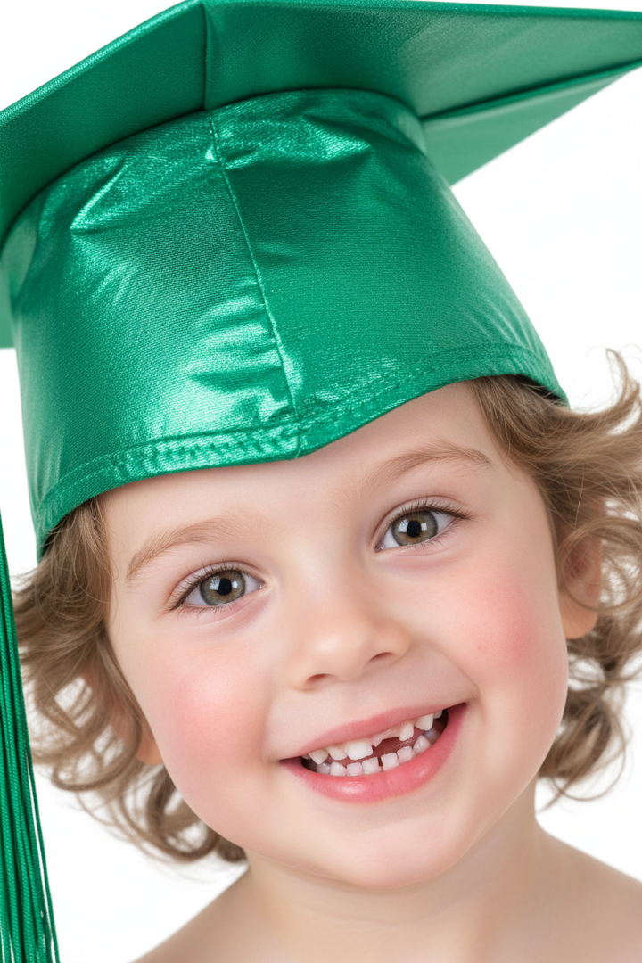 Shiny Emerald Green Kindergarten/Preschool Cap - Model Shot