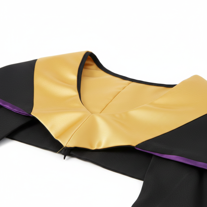 Cambridge Academic Hood - Gold Satin Lining and Purple Trim Detail