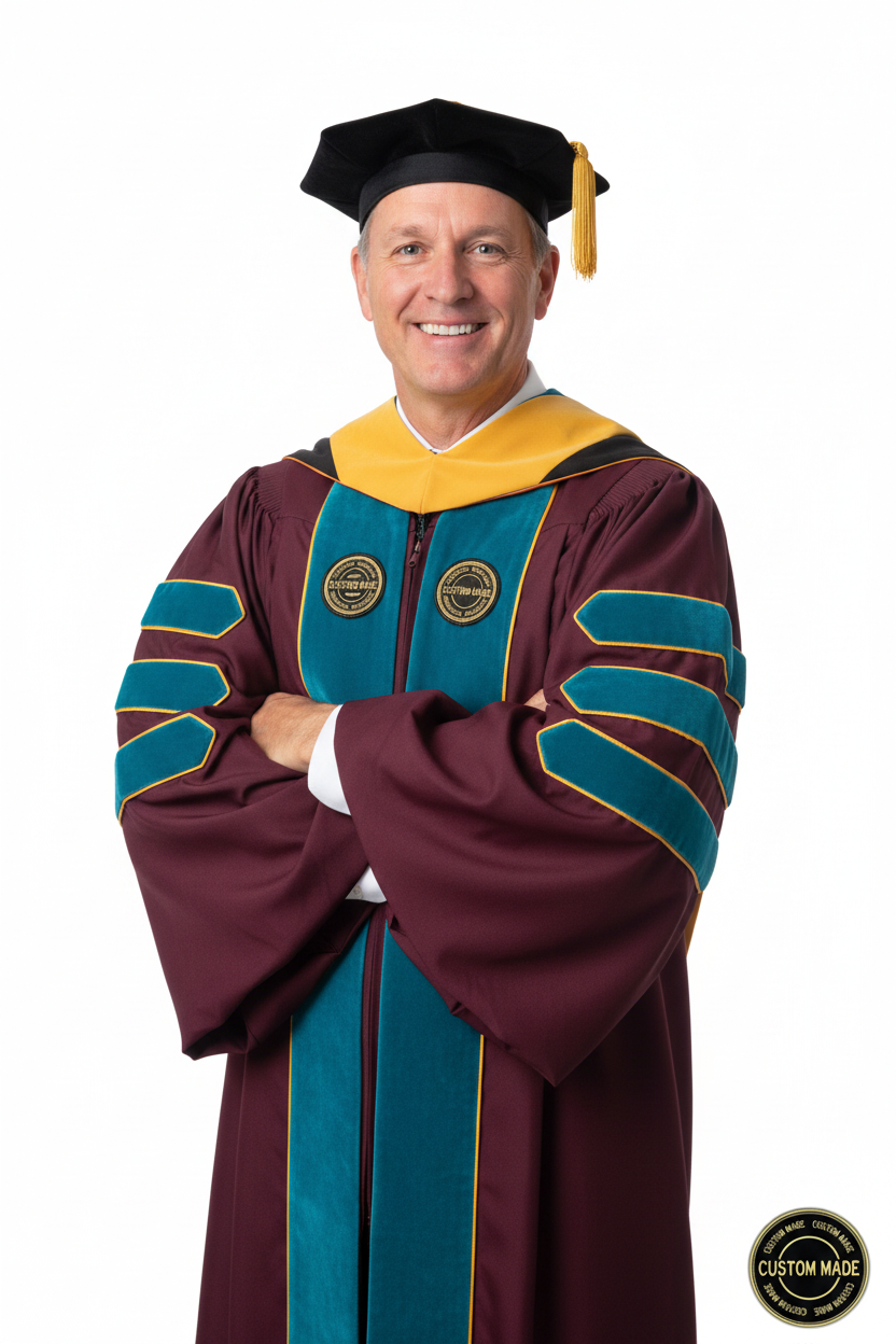 Custom Faculty Regalia Package for Cal State East Bay model display