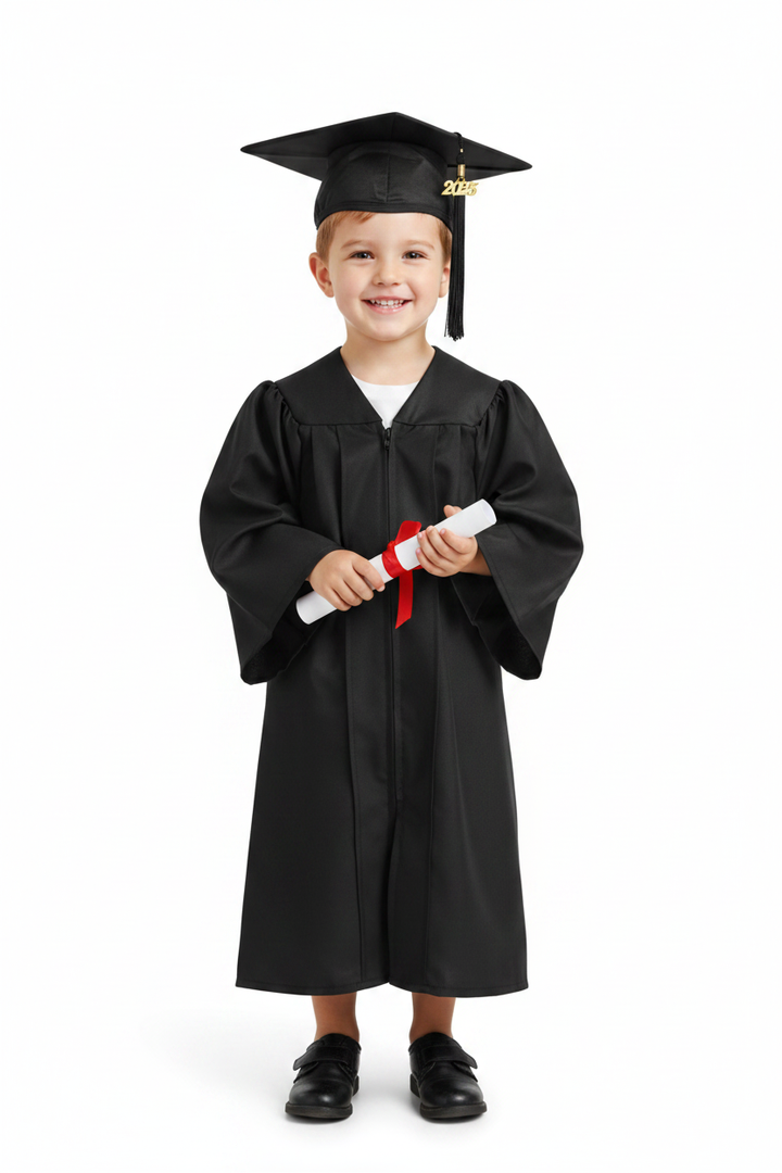 Shiny Black Kindergarten/Preschool Cap & Gown - Model Shot