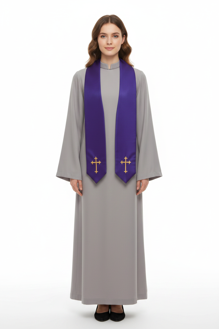 Embroidered Cross Clergy Choir Stole | Wedding & Graduation Honor Stole