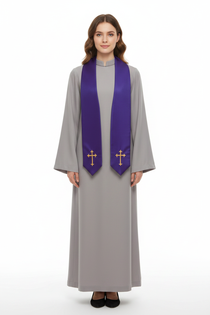 Embroidered Cross Clergy Choir Stole | Wedding & Graduation Honor Stole