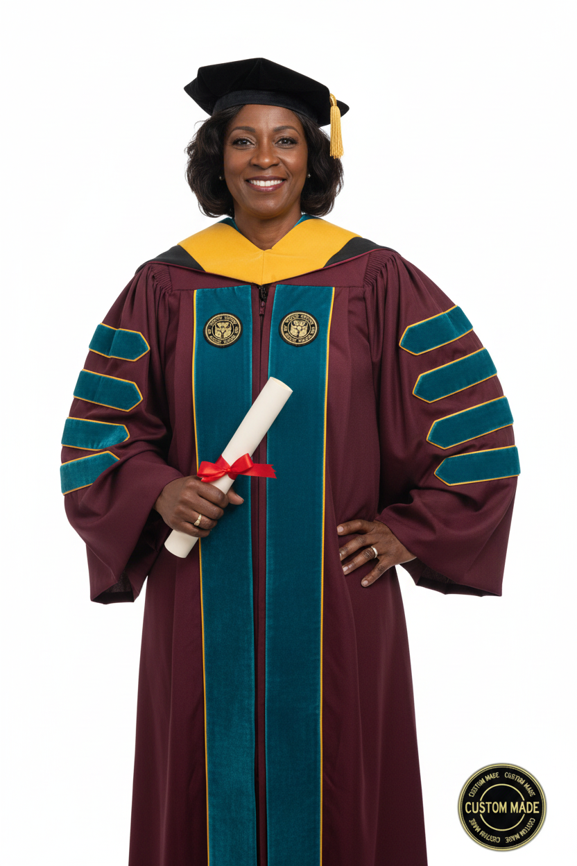 Custom Faculty Regalia Package for Cal State Chico model display