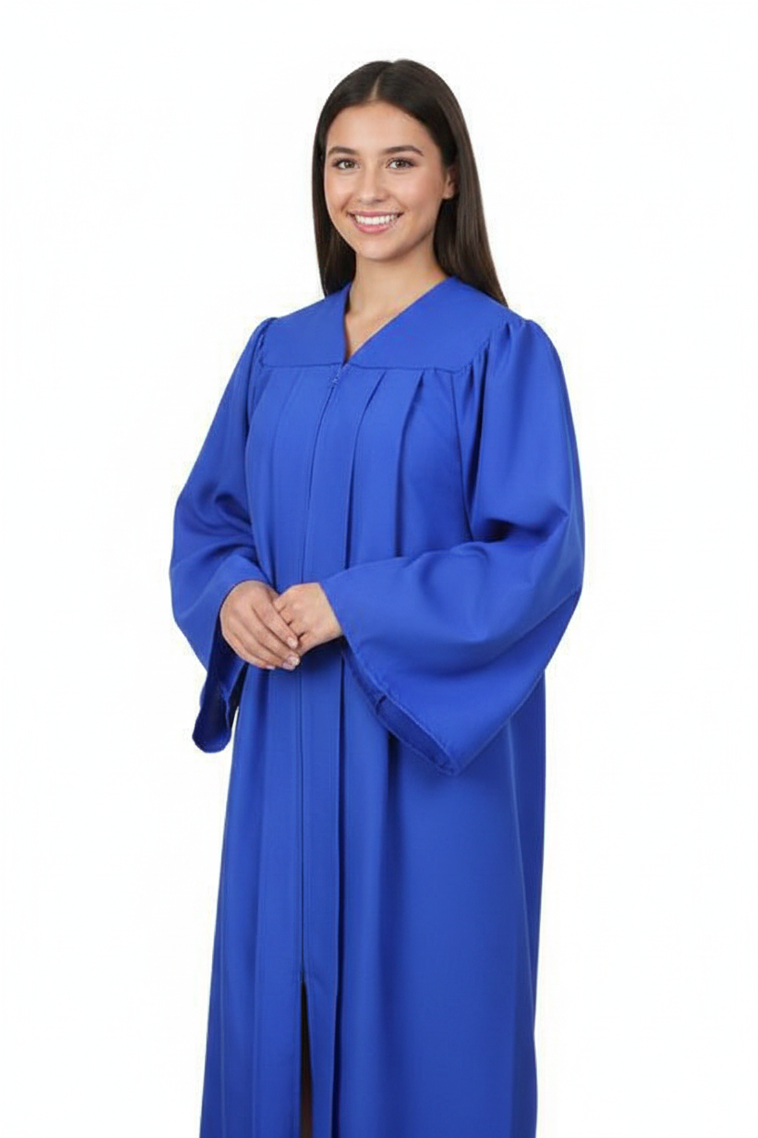 Matte Royal Blue High School Gown - Model Display