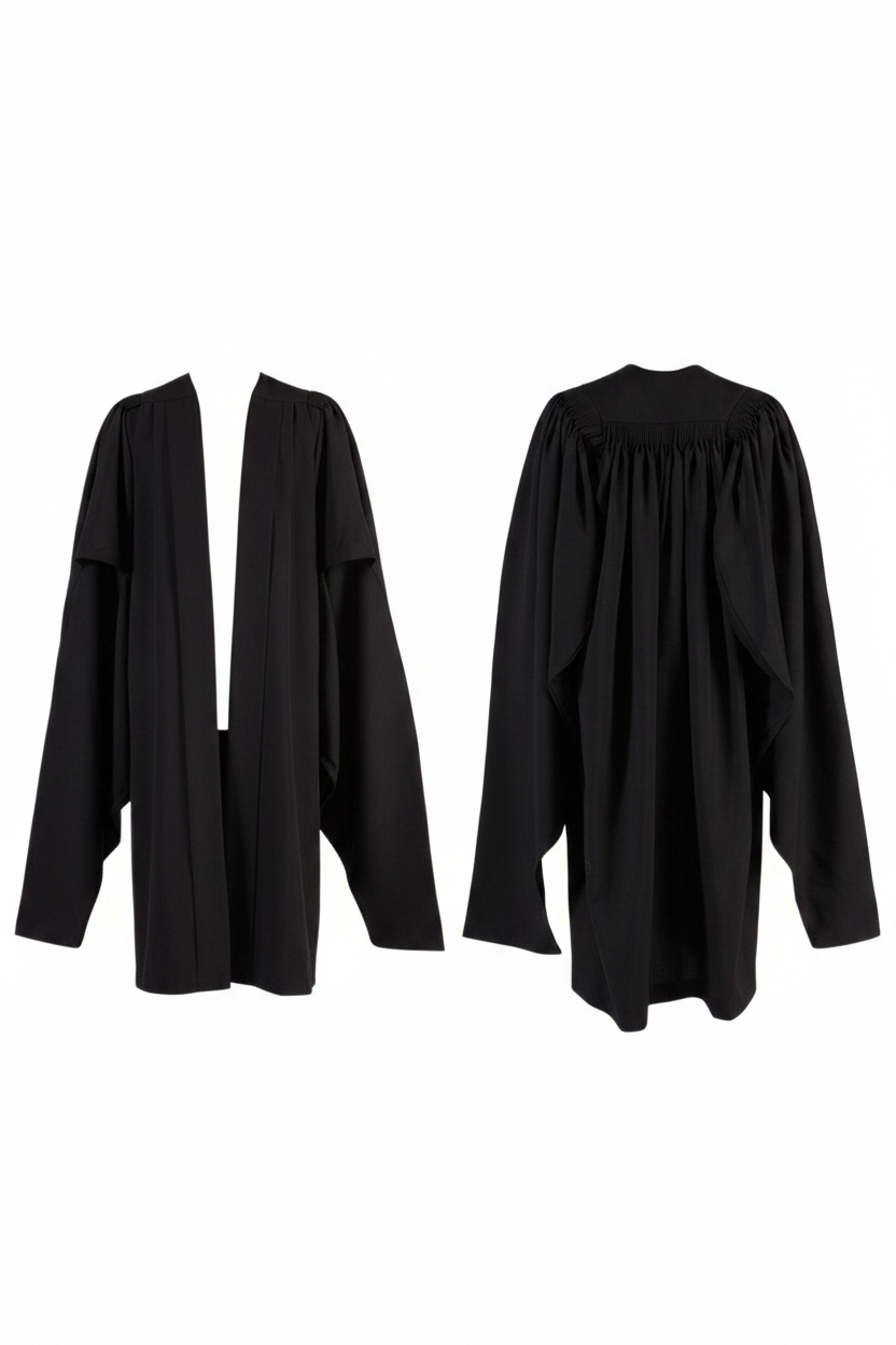 UK British Luxury Master's Graduation Gown - Front and Back Product Display