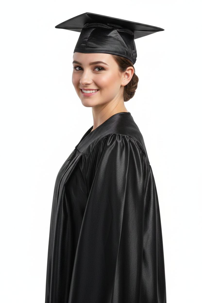 Shiny Black High School Cap - Model Display