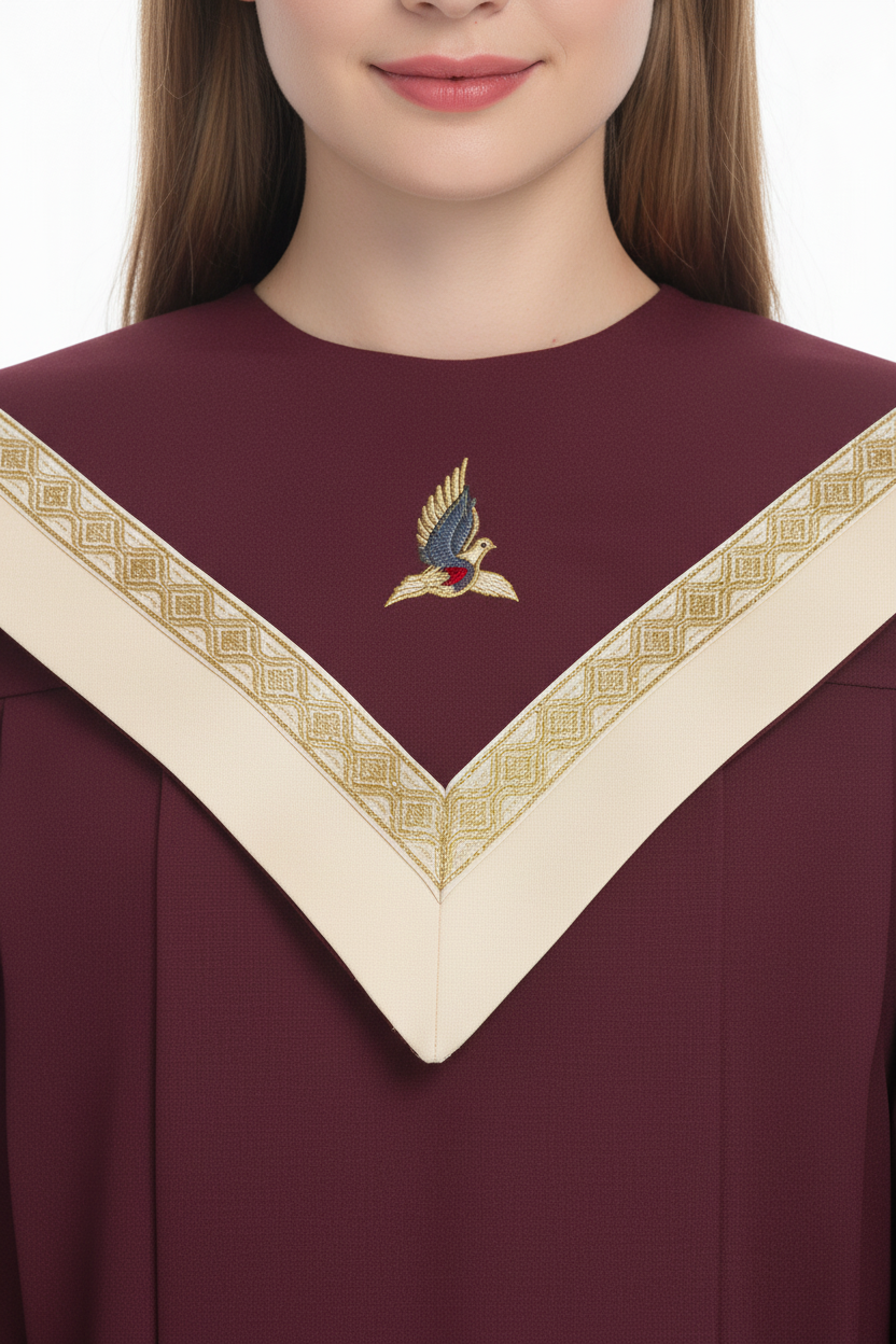 Premium V-Neck Choir Robe with Gold Trim - Burgundy